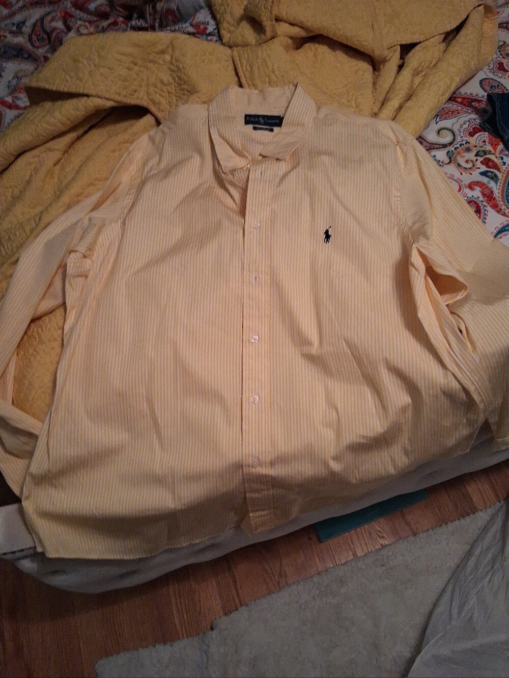 Ralph Lauren Polo Mens Custom Yellow & White Long Sleeve Dress Shirt